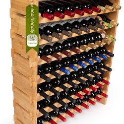 DECOMIL - 72 Bottle Stackable Modular Wine Rack Wine Storage Rack Solid Bamboo Wine Holder Display Shelves, Wobble-Free (Eight-Tier, 72 Bottle Capacit