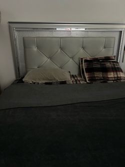 Gray LED bed and frame