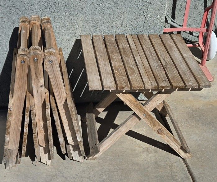 4 Wooden Patio tables, Collapsible