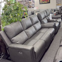 Top Grain Leather Power Reclining Sofa Set
