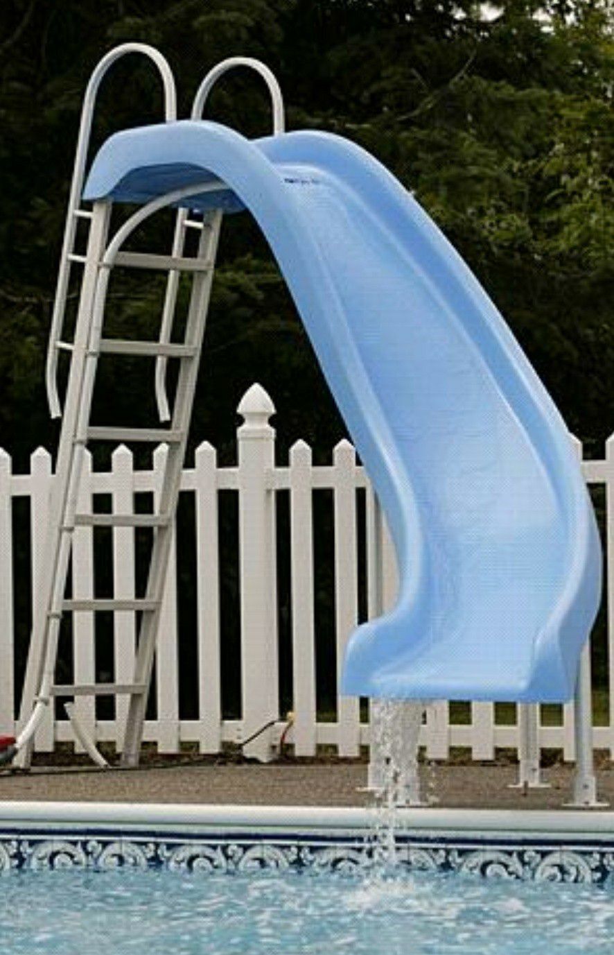 Blue fiberglass pool slide