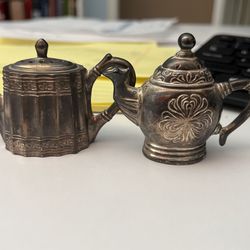  Vintage 1960S Silver Plated, Teapot Salt And Pepper Shaker