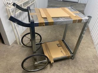 Vintage Mid-Century Modern Chrome & Glass Bar Cart – 29”