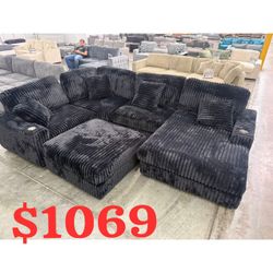 Black Living Room Corduroy Modular Sectional Sofa  - Special Price  ! 