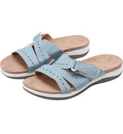 Slide Sandals for Women Adjustable Wide Strap, Blue, Size 8
