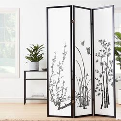 3-Panel Room Divider, Black & White - Set of 2