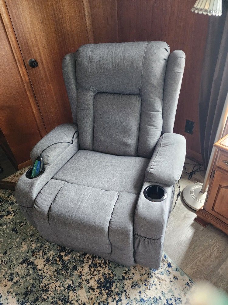 Modern Linen Electric Power Lift Chair, Recliner Massage Chair, Adjustable Furniture for Back, Legs w/ 3 Positions, USB Port, Heat
