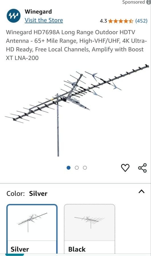 Winegard HD7698A Long Range Outdoor HDTV Antenna - 65+ Mile Range, High-VHF/UHF, 4K Ultra-HD Ready, Free Local Channels, Amplify with Boost XT LNA-200