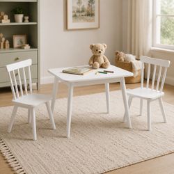 White Windsor Kids Table & 2 Chairs – 3 Piece Set