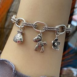 S925 silver Money Bag Horse Flower Charm bracelet