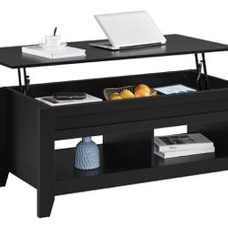 Black Coffee Table, Lift Top Coffee Table with Hidden Storage Compartment & Open Shelf, Lift Tabletop Pop-Up Coffee Table for Living Room Reception, 4