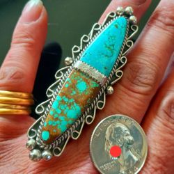 $225! Awesome Old LJ Navajo Sterling Silver Turquoise Ring Size 9.5