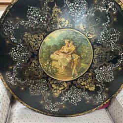 Large Antique Abalone Mosaic Wall Art with Victorian Courting Scene