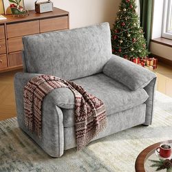 Oversized Accent Chair, 41 Inch Chenille Fabric Armchair, Comfy Single Sofa Chair with Padded Arms, Pocket Spring Cushion, Modern Reading Chair for Li