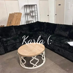 Large sectional sofa black Fur-Like Jumbo Corduroy