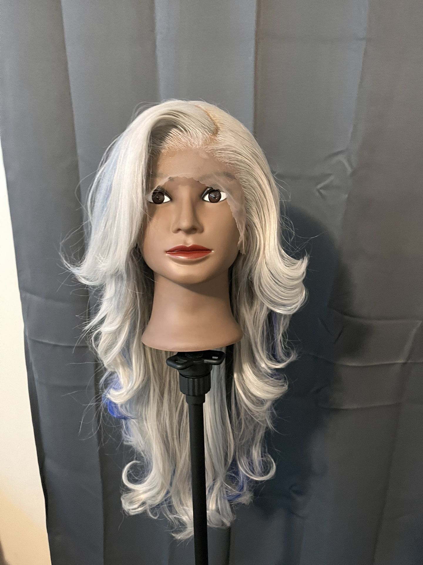 Icy blonde with blue highlight wig