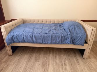 Twin Size Beige Upholstered Daybed