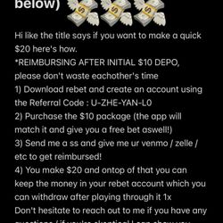 Free $20 For Signing Up On Rebet With My Code (READ DESC)