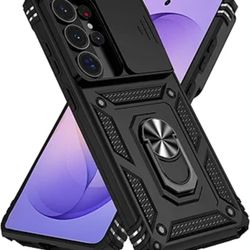 Samsung Galaxy S26 Ultra 5G Case Built in Slide Camera Lens Cover, Finger Ring Holder Kickstand