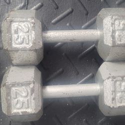 pair of 25 dumbbells 