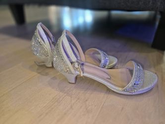 Girls Silver Rhinestone Heels - Size 2