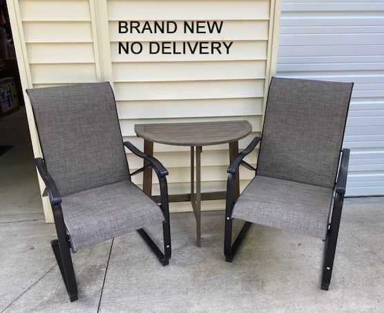 New, PHI VILLA 2 Pc C-Spring Textilene Patio Chairs & Westmount Half-Round Acacia Folding Patio Bistro Table