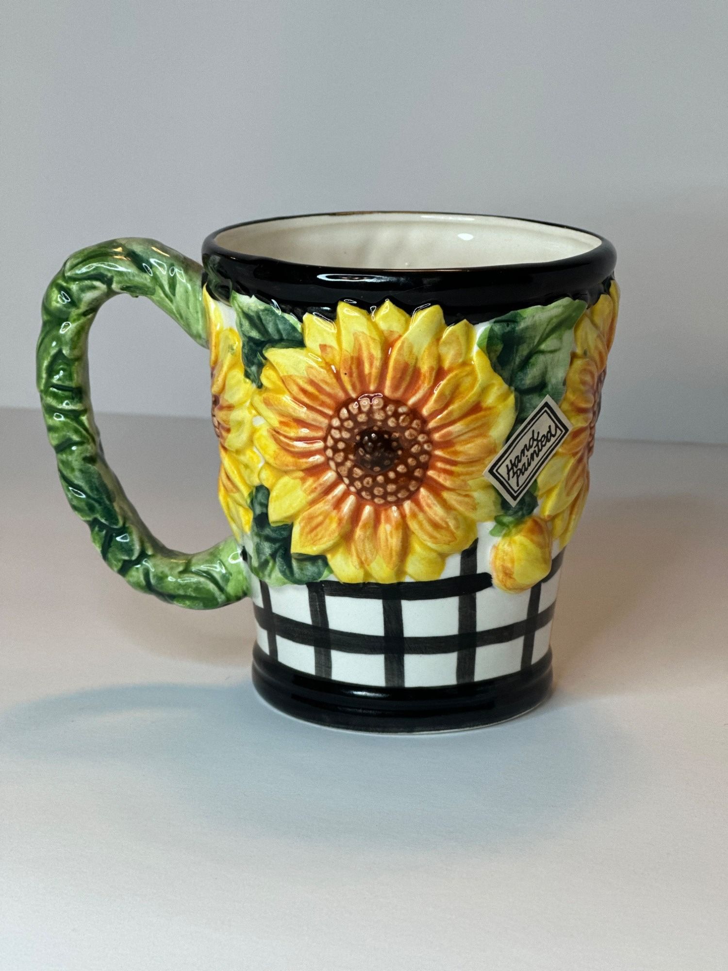 VTG Fitz & Floyd Sunflower Floral Basket Weave Cup 1992 Yellow Green Floral