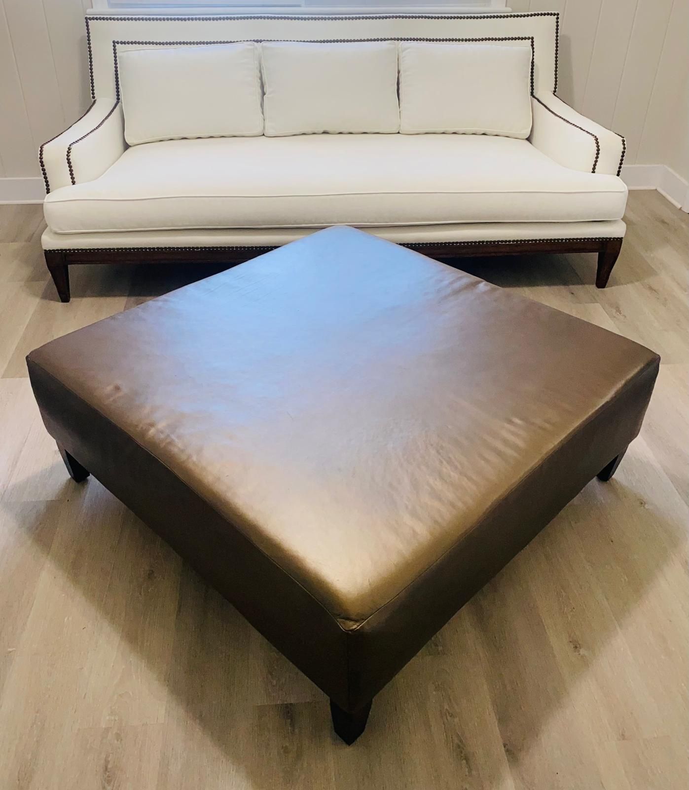 Large Golden Cooper Leather Ottoman