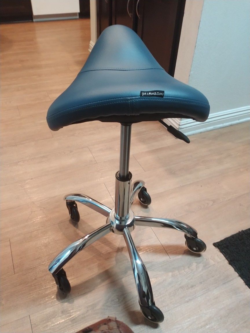 Brand New Dr. Lomilomi Premium Tall Multifunctional Ergonomic Saddle Hygienic Clinic Spa Massage Rolling Swivel Stool Chair 507 (Tall/ Queen Blue).
