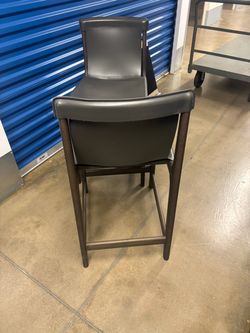 Dark Grey Faux Leather Bar Stool with Wood Frame