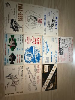 Vintage 1970s CB Radio QSL Cards Lot 10 Fish Fisherman Lingo Slang Graphic Art