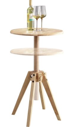 Beech Wood Durable Round Bar Table Adjustable Height 22"-37", 