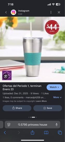 NEW Princess House Stainless Steel Tumbler – Turquoise Grip
