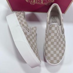 Vans Classic Slip-On Stackform Checkerboard Mushroom Marshmallow Women 9.5