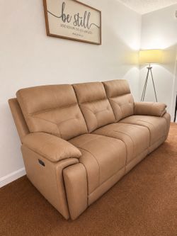 Sedona Sand Leather Power Reclining 87'' Sofa with Power Headrest