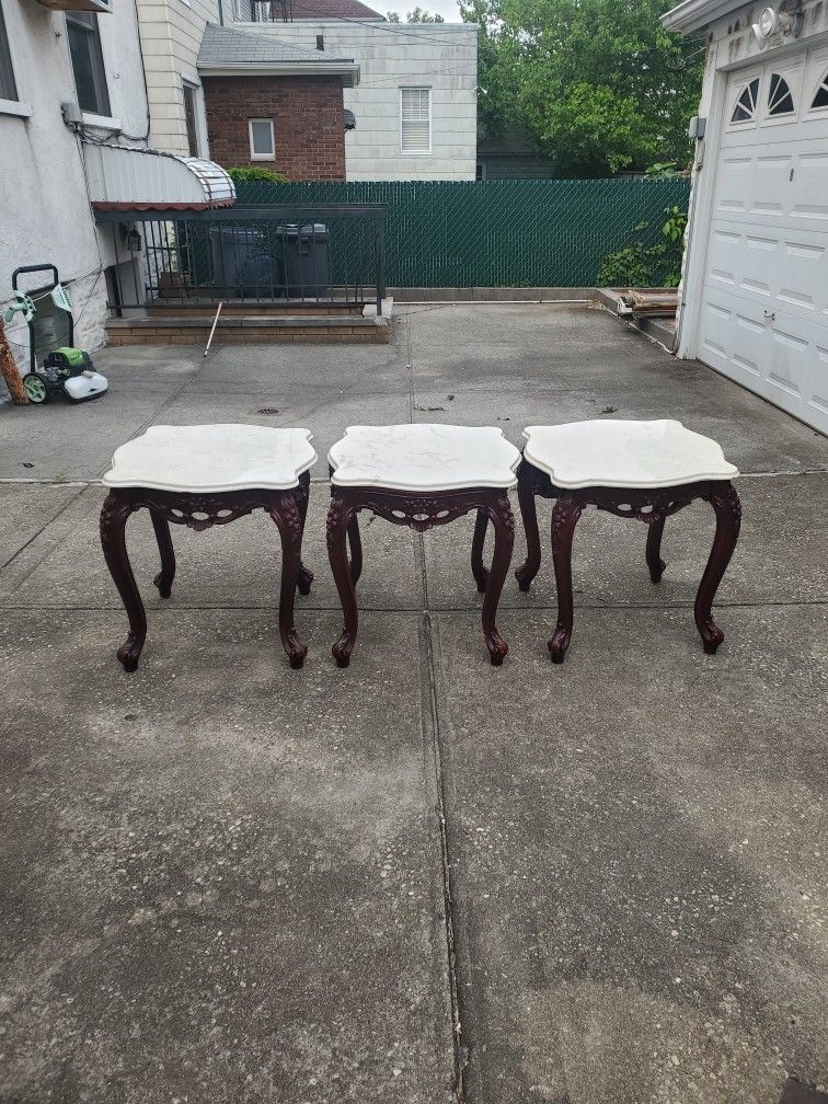 3 Antique Style Marbletop End Tables