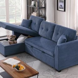 Corduroy Pull Out Sleeper Sofa Bed Couch with Reversible Storage Chaise