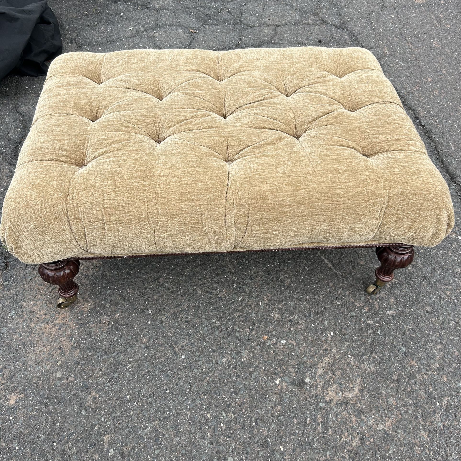 Tufted Ottoman, Wooden Legs w/wheels Chesterfield Style