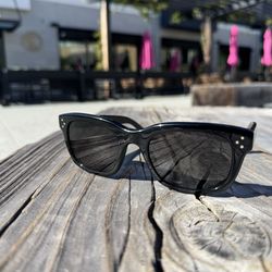 Used Classic Celine Havana Rectangle Logo Sunglasses in Shiny Black Smoke