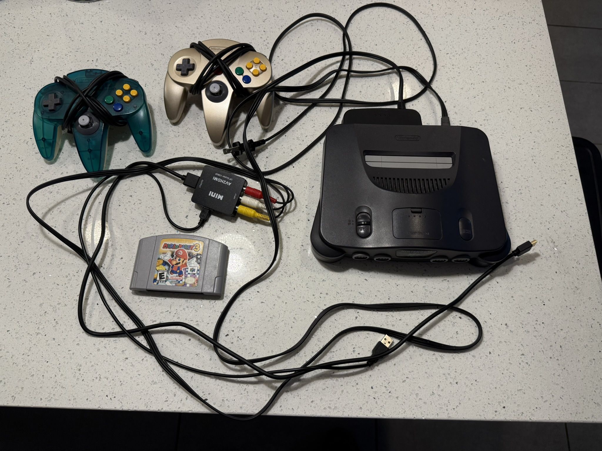 Nintendo 64 (Charcoal Gray) w/ HDMI Adapter, 2 Controllers and Mario Party 3