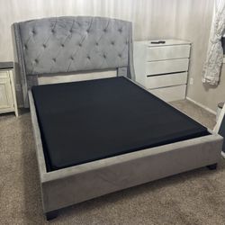Queen Gray Velvet Bed Frame 