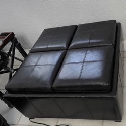 Black Faux Leather Storage Ottoman with Trays