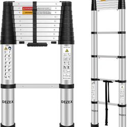 DEZEX 10.5 FT Aluminum Telescoping Ladders - One-Button Retraction Collapsible Extension Ladder for Home,RV,Attic & Loft, Lasts 330 LBS wit