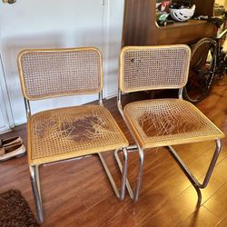 Cesca Chairs Set of 2 Cane Rattan Dining Brown Chrome Used 