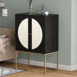 Storage Cabinet with High Leg, Buffet Accent Cabinet with Symmetrical Half Circle Teddy Velvet Design, 