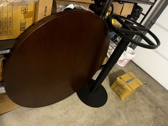 Round Pedestal Bar Table Dark Wood Top