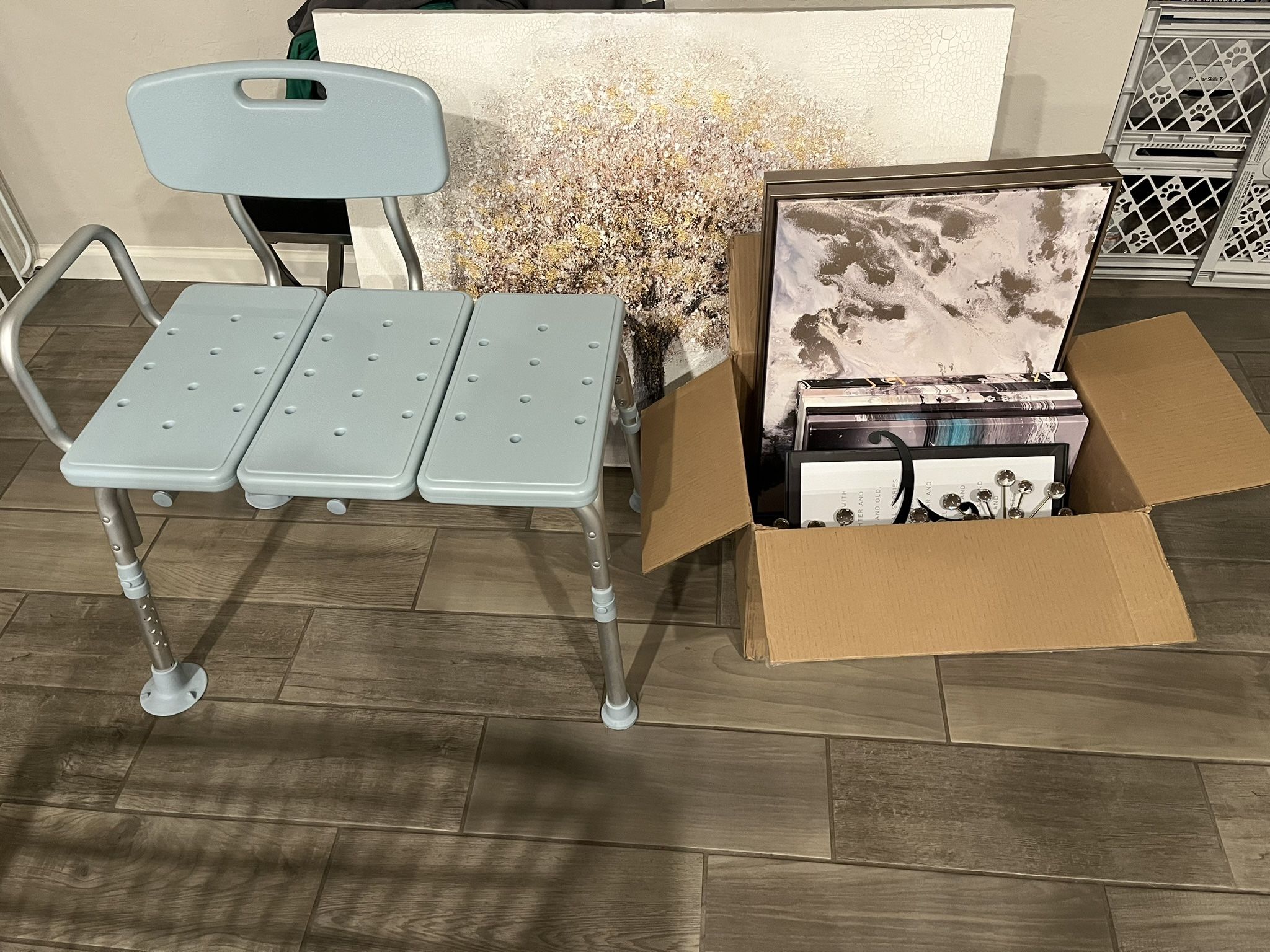 Shower chair and painting frames wall decor