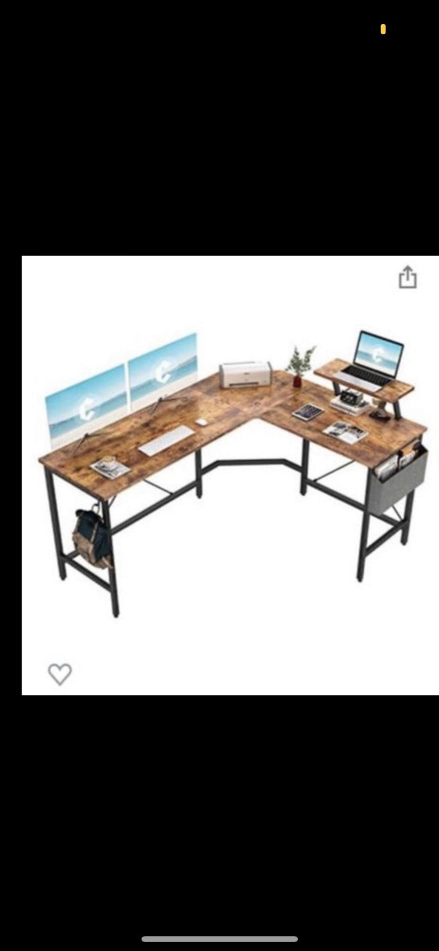 Cubiker L-Shaped Desk - Rustic Brown Finish - Metal Frame