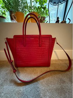Lauren Ralph Lauren Red Croc-Embossed Tote Bag