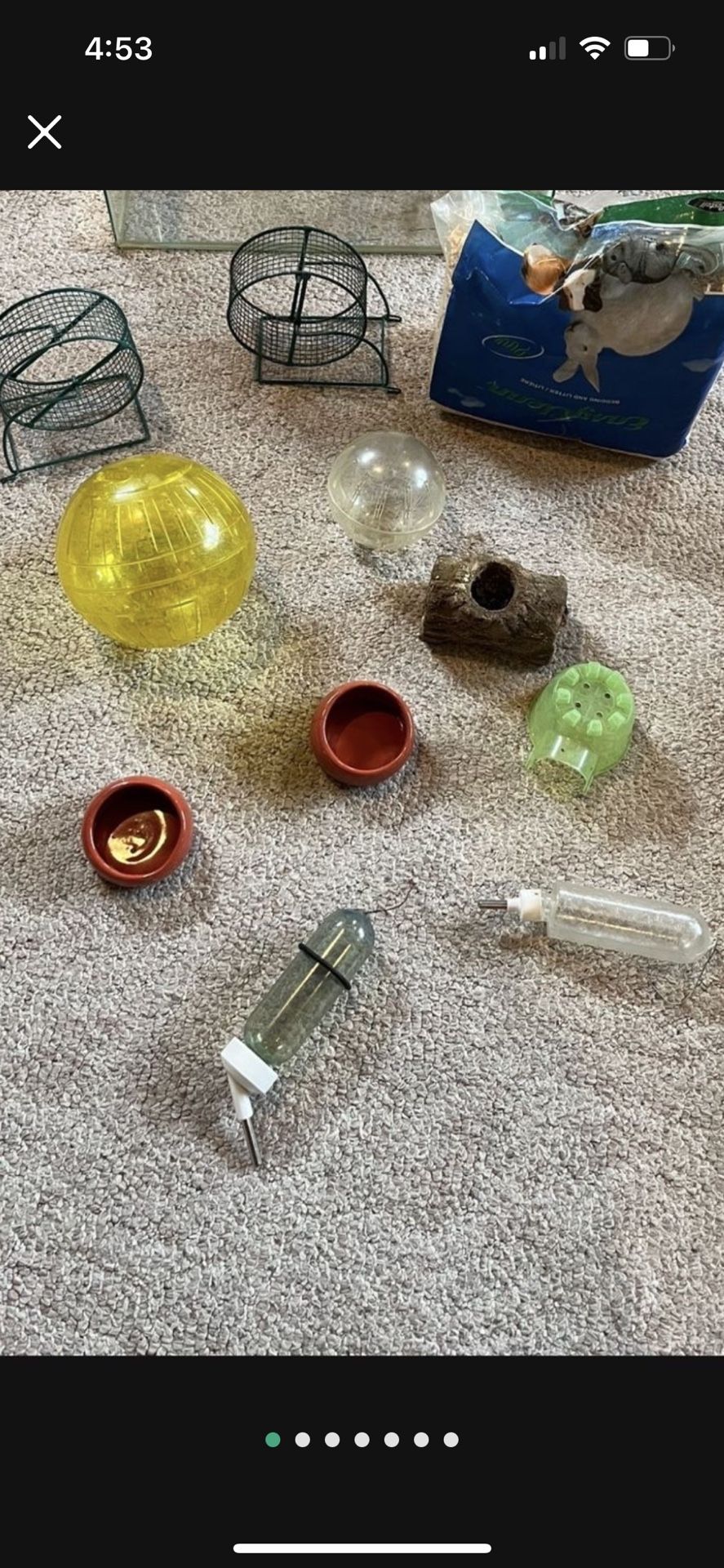 Pet Supplies- Exercise Wheels, Exercise Balls, Food Bowls, Drinking Bottles, Log & Plastic Homes, Bedding -all for 20.00 Dollars !!